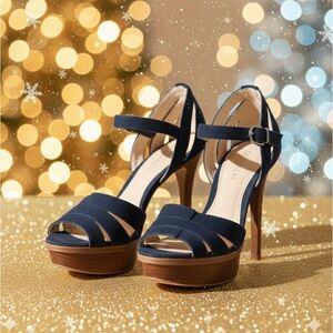 Vince Camuto Paigy Platform Sandals Size 8.5M, 38.5 in Navy Blue Suede